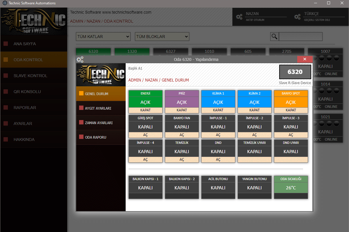 bir tarayıcı pencersinde online varlık modülü otomasyon oda yönetim paneli görseli