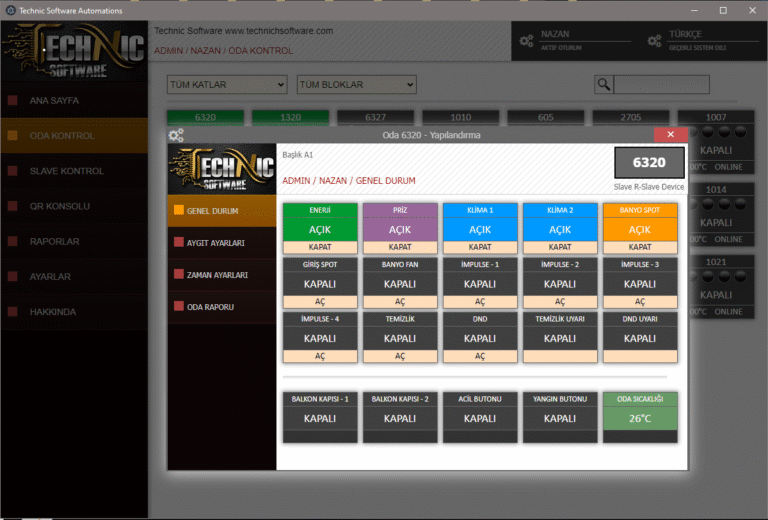 bir tarayıcı pencersinde online varlık modülü otomasyon oda yönetim paneli görseli