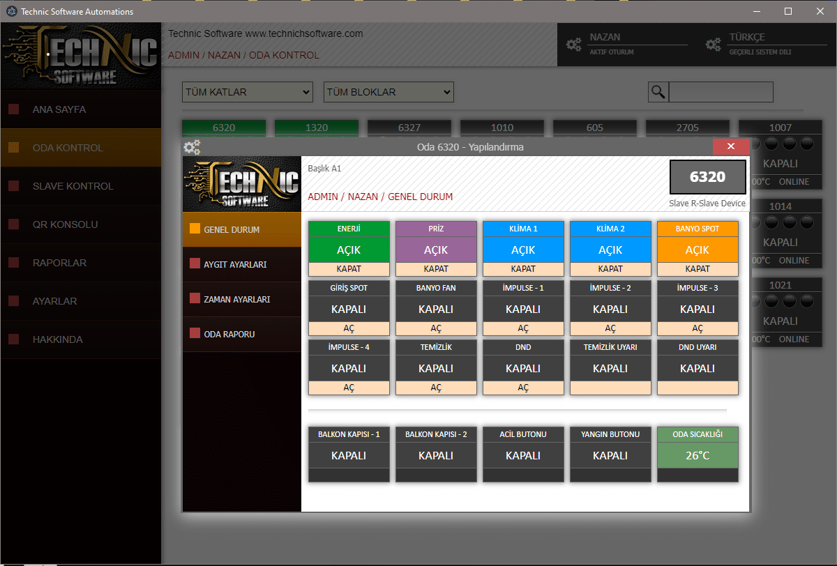 bir tarayıcı pencersinde online varlık modülü otomasyon oda yönetim paneli görseli